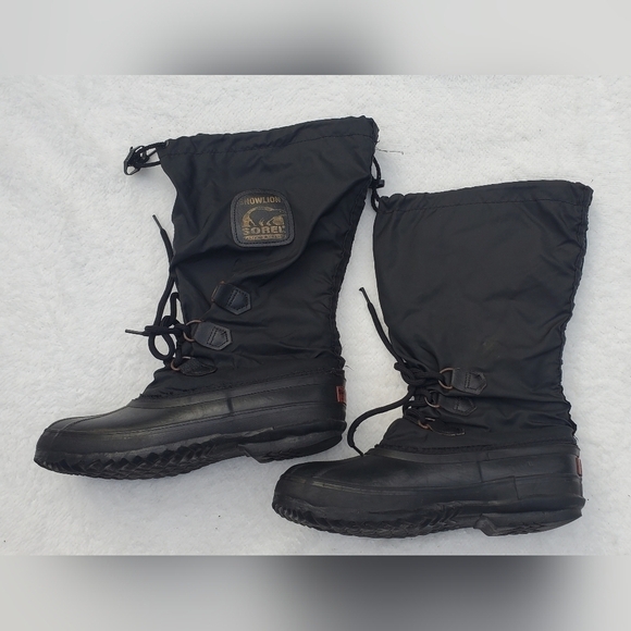 Sorel SNOWLION Snow Boots Women's 9 Winter Tall Black Rubber Fabric‎ Drawstring - Picture 1 of 13
